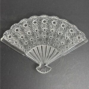 Vintage Fenton Daisy and Button Clear Pressed Glass Fan Shaped Dish Trinket Tray